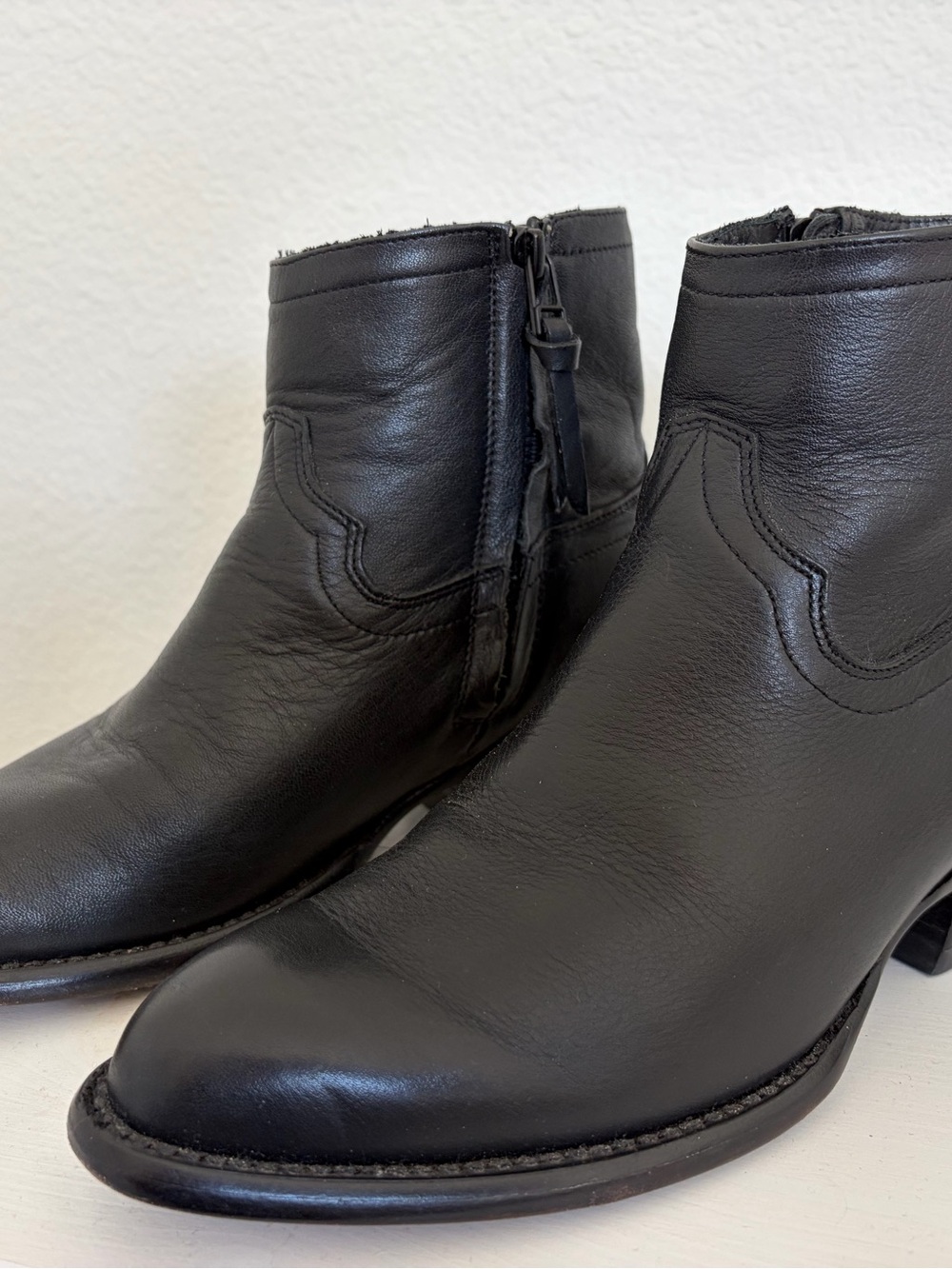 Tecovas Black Leather Ankle Booties with Side Zip